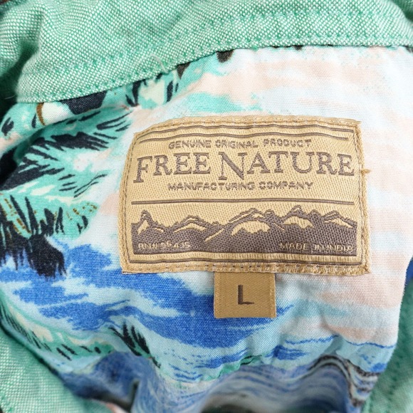 FREE NATURE SHORT SLEEVE 100% COTTON FLORAL PALM TREE HAWAIIAN SHIRT MENS L - Picture 6 of 7
